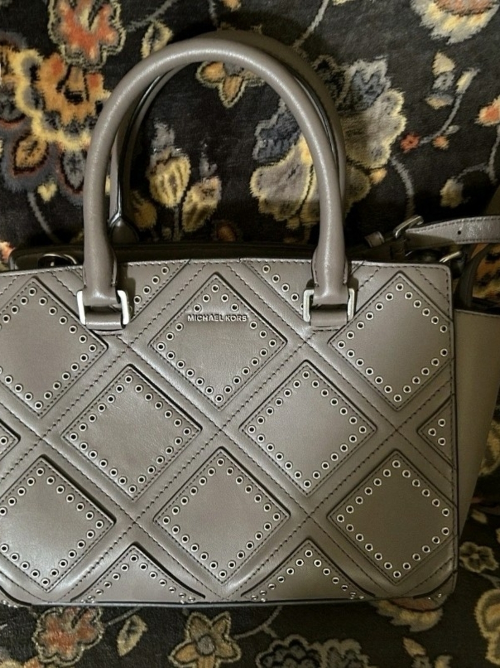 Michael Kors EUC! Gromment Studded Quilted Satchel in the Color - Cinder Grey